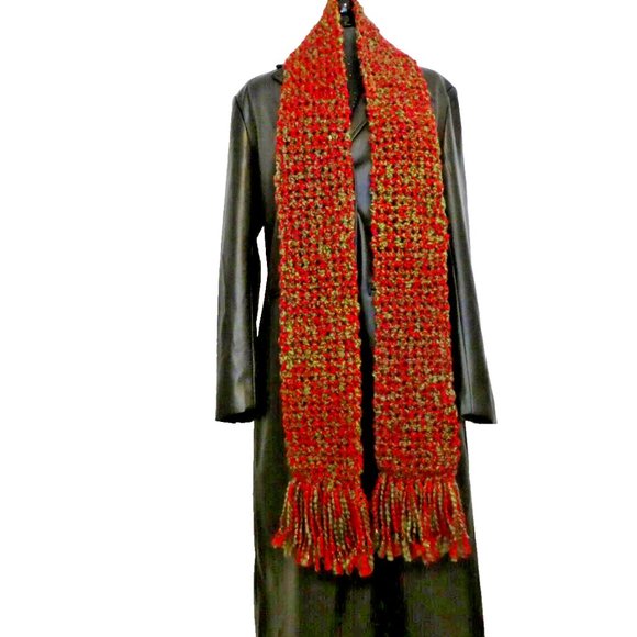 Multicolor Red Green Scarf 78x5 inch Long Handmade Crochet knit Warm Winter Wrap - Picture 4 of 6